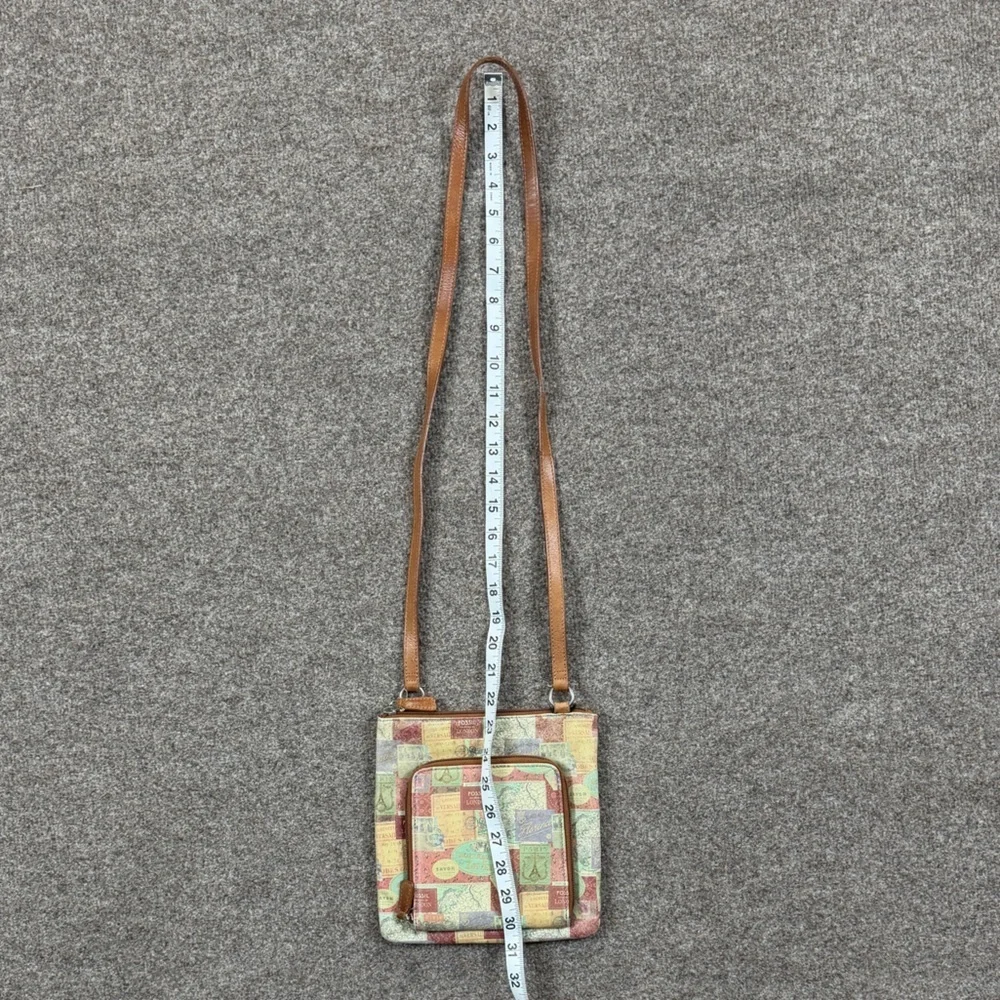 Vintage‎ Fossil London Travel Stamps Leather Crossbody Bag Wallet Front Pocket